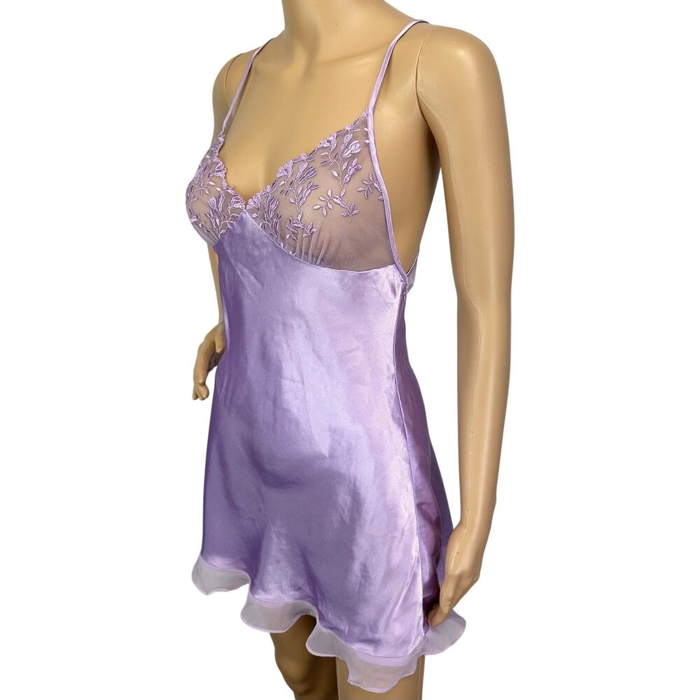 Frederick's Of Hollywood Satin & Lace Chemise Slip Lingerie Lavender Size S - Picture 4 of 9
